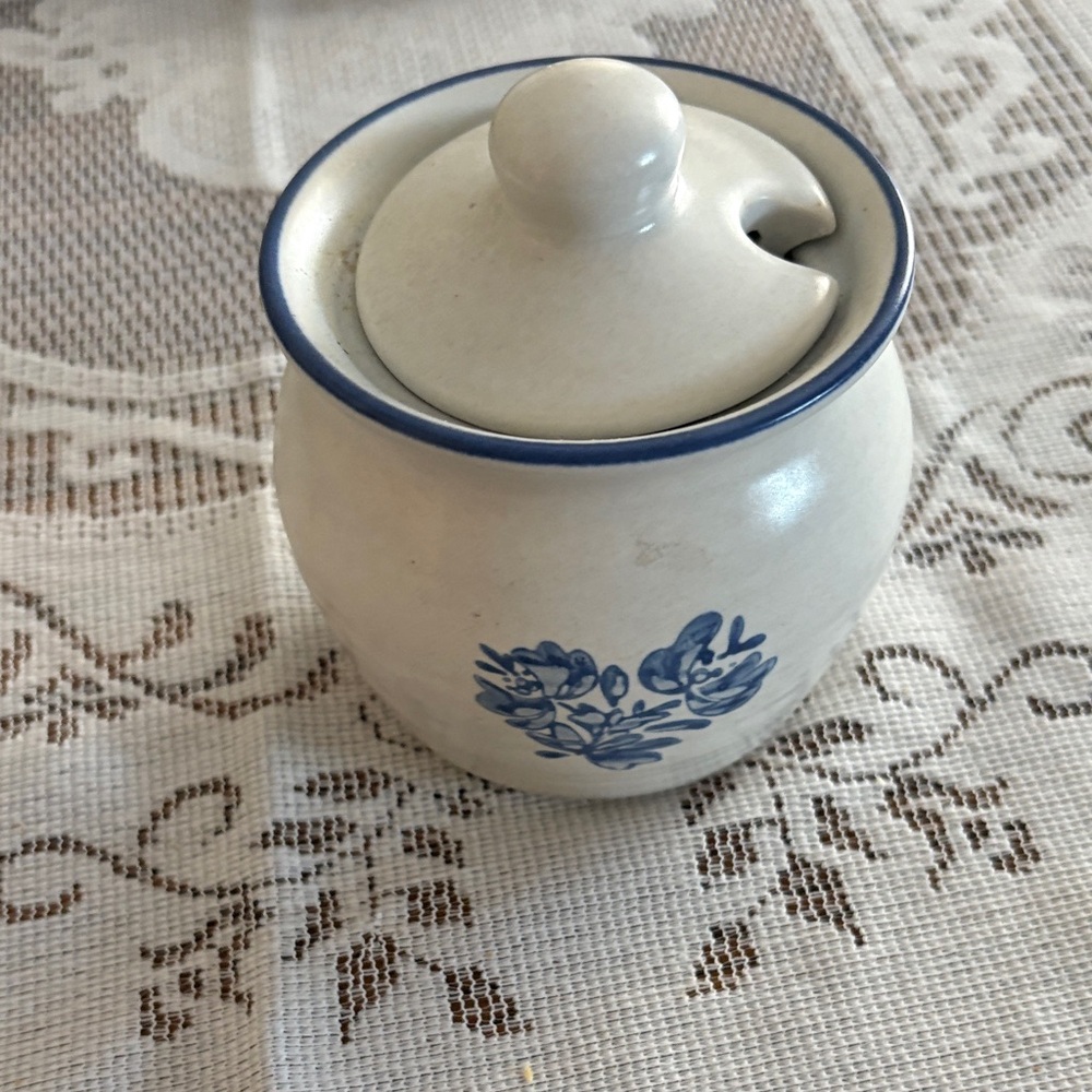 Ceramic Jar with Blue Floral Design
